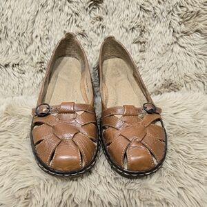 Born Tan Leather Woven Flats
